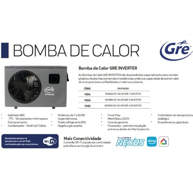  Bomba Trocador de Calor GRE 7 Inverter 23.884 BTUS Aquecimento Piscinas Até 40.000 Litros - Foto 3