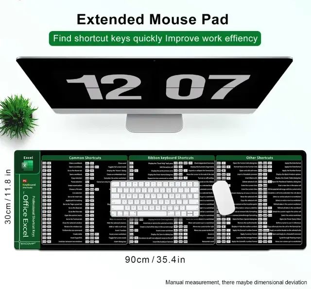 Mouse Pad Atalhos Excel Com Base Antiderrapante, 900x300x2mm - Foto 2