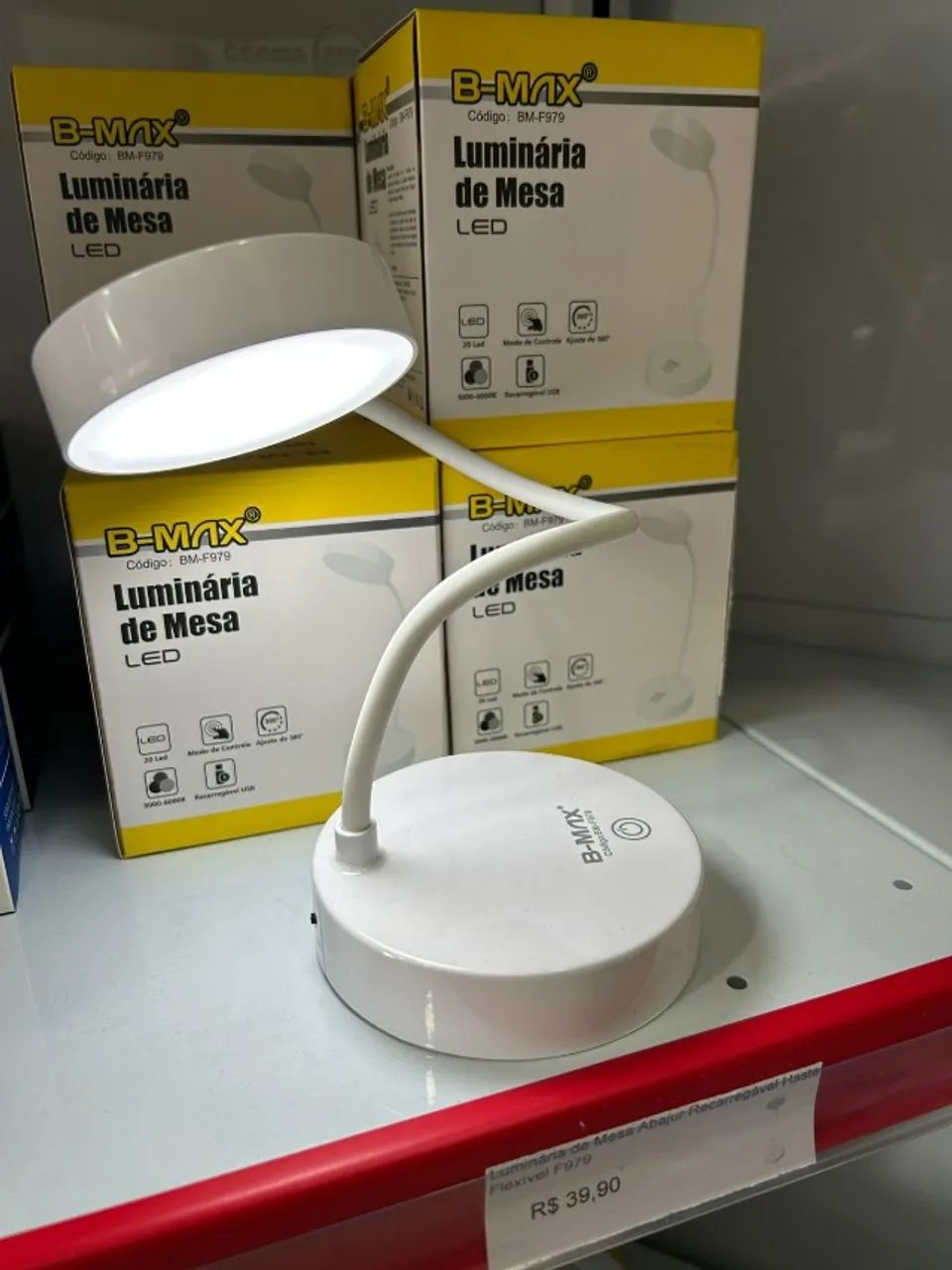 Luminária de Mesa Recarregável haste Flexível 