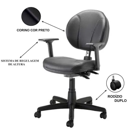 Cadeira de Escritório Giratória com Rodízios Duplos