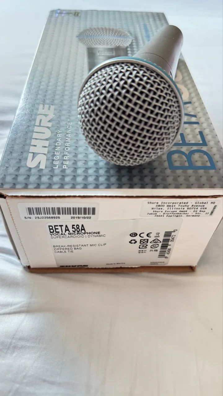 microfone dinâmico shure beta 58a supercardióide