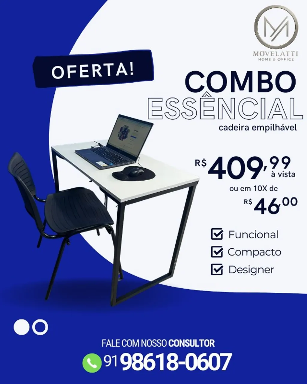 Combo Mesa + Cadeira Fixa - Funcionalidade e Conforto para Seu Escritório!