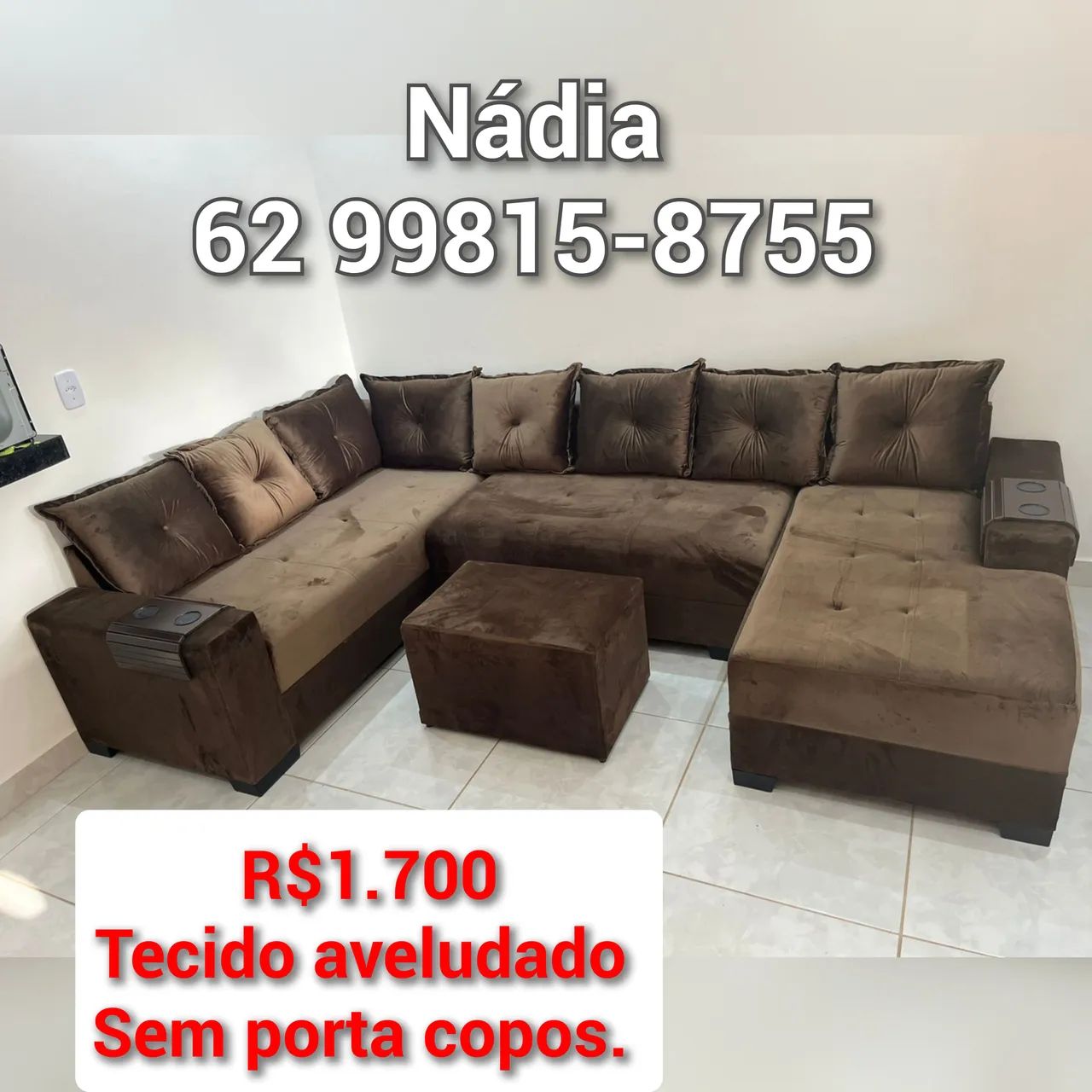 SOFÁ MARROM VELUDO 