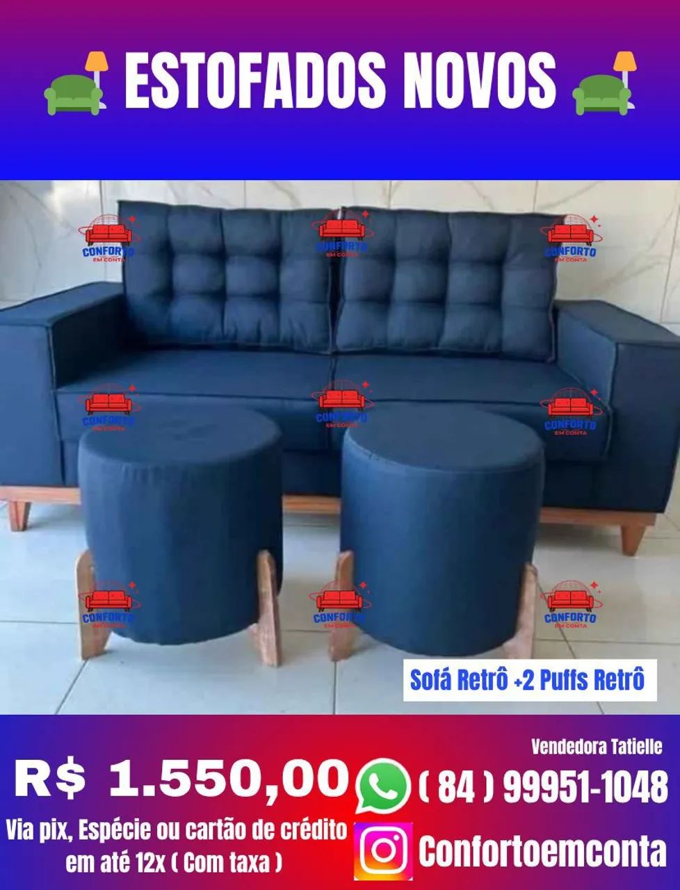 Sofá Retrô + 2 Puffs - Novo diretamente da fábrica  - Foto 2