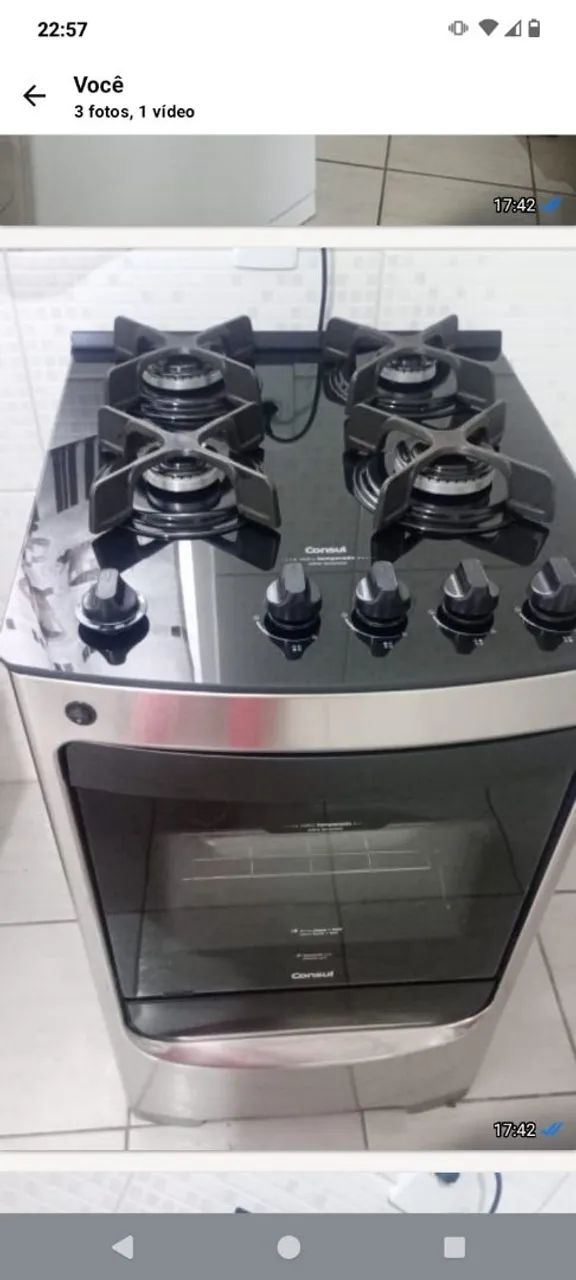 Fogão inox mesa de vidro Consul 
