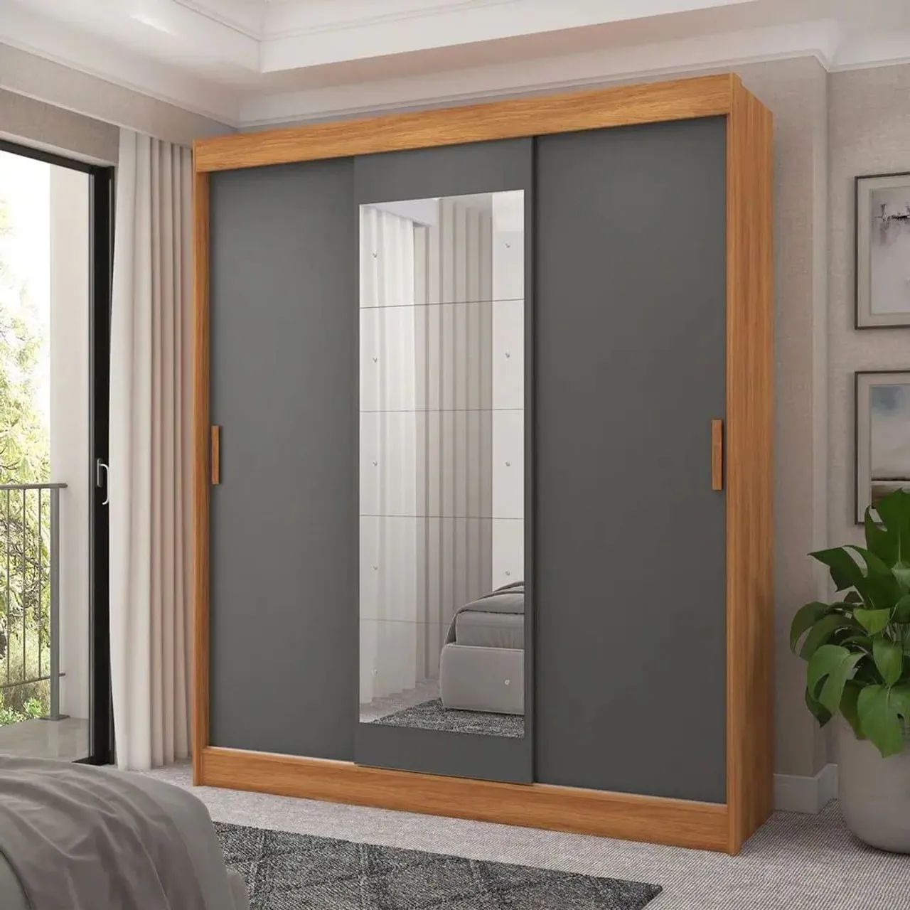 Guarda-roupa casal com portas de correr + espelho!
