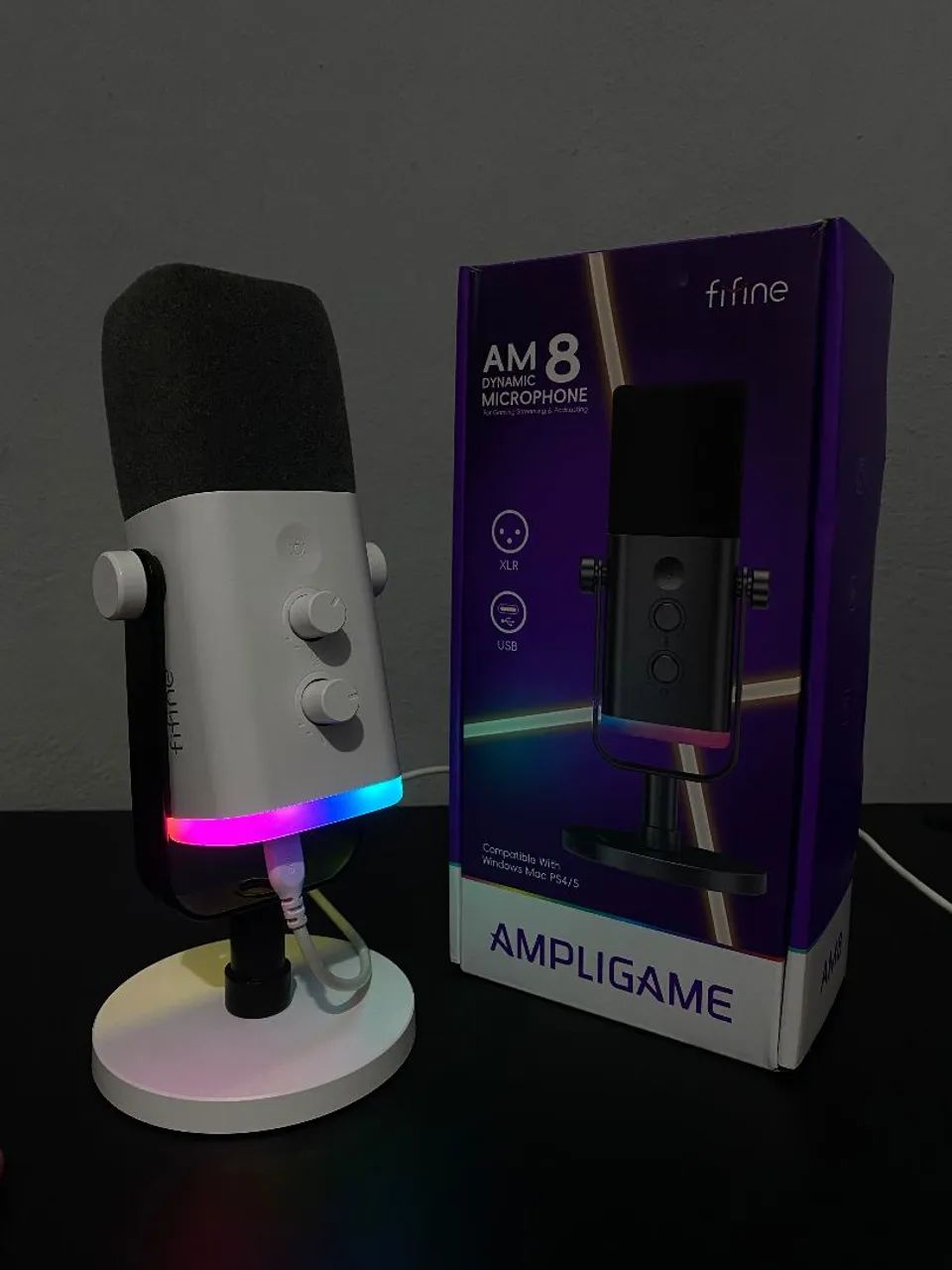 Microfone de mesa - Fifine ampligame AM8 - Branco RGB - Foto 2