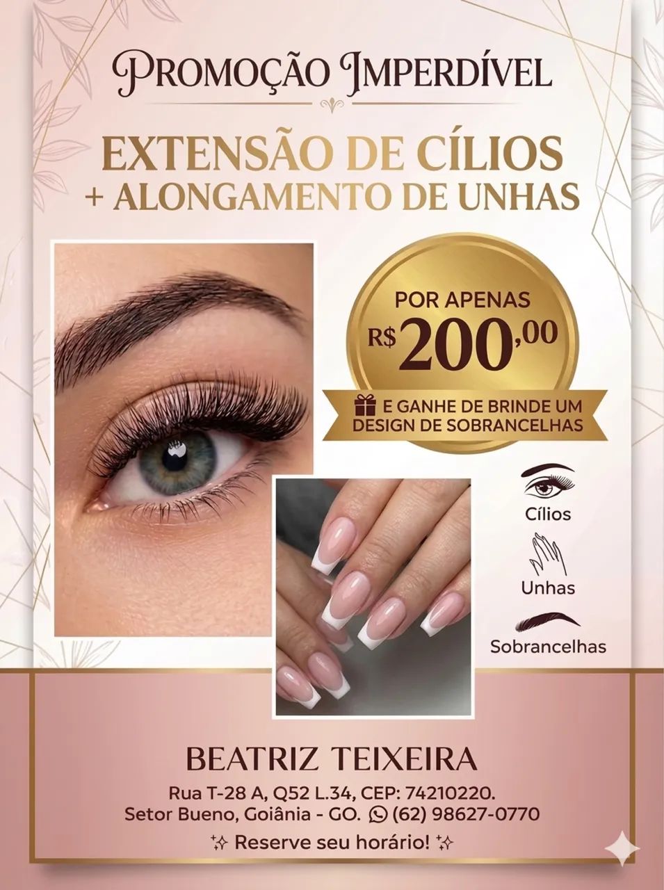 Alongamento de unha + extensão de cílios 