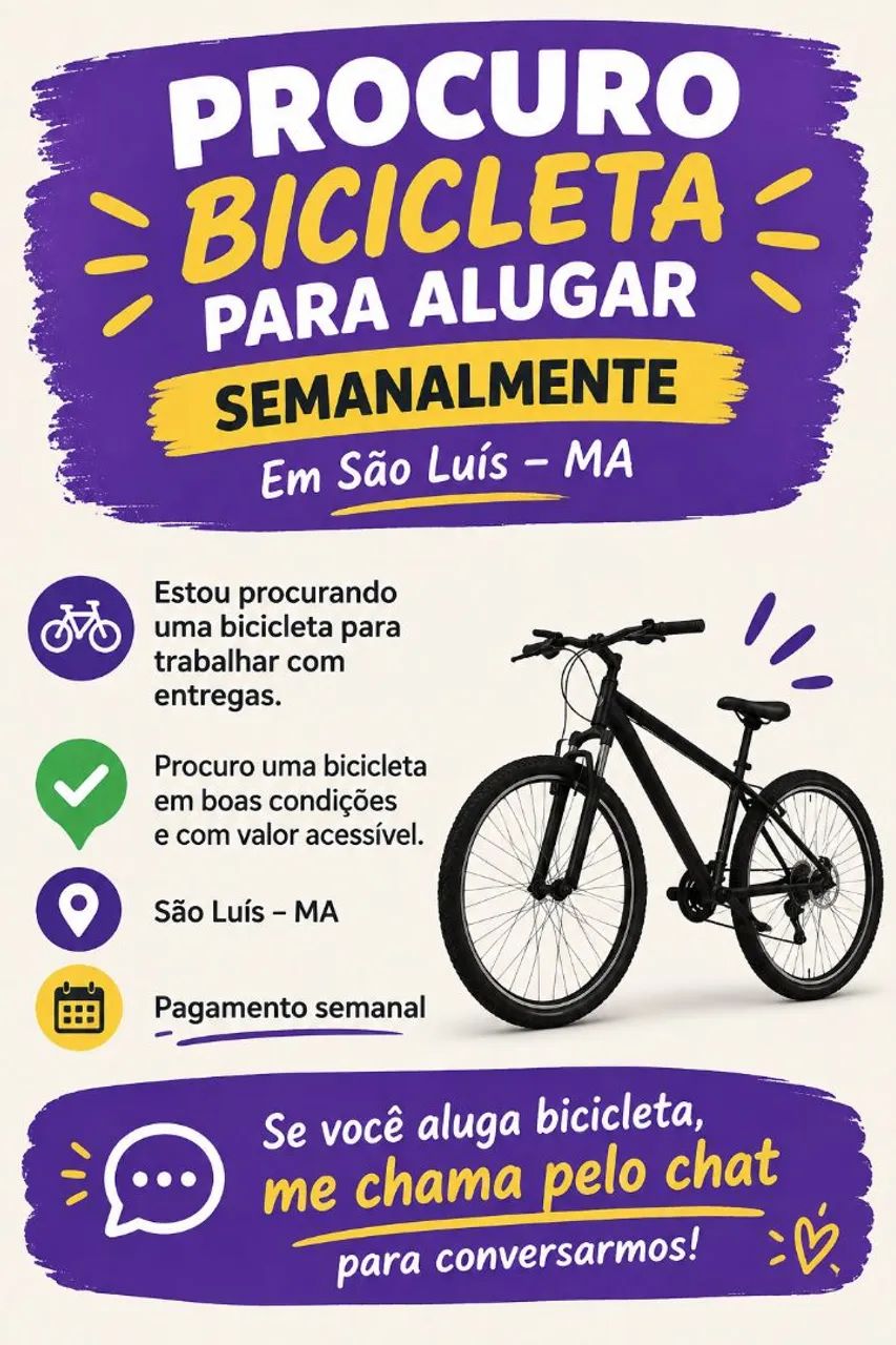 PROCURO BICICLETA PARA ALUGAR EM SÃO LUÍS 