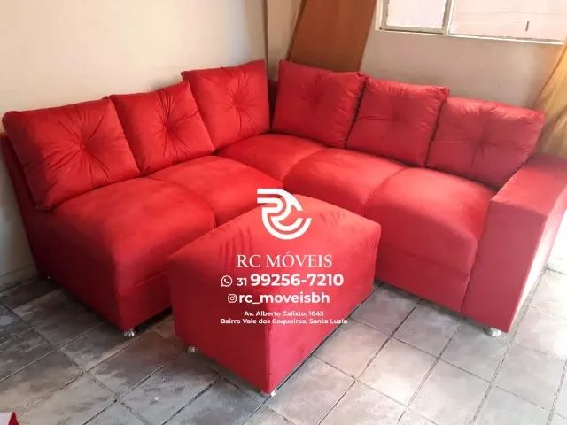 Sofá de Canto com Puff Material suede D33 Confortável Direto da Fábrica