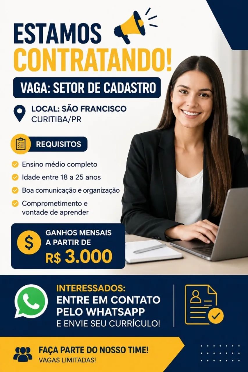 VAGA DE EMPREGO NA ÁREA COMERCIAL