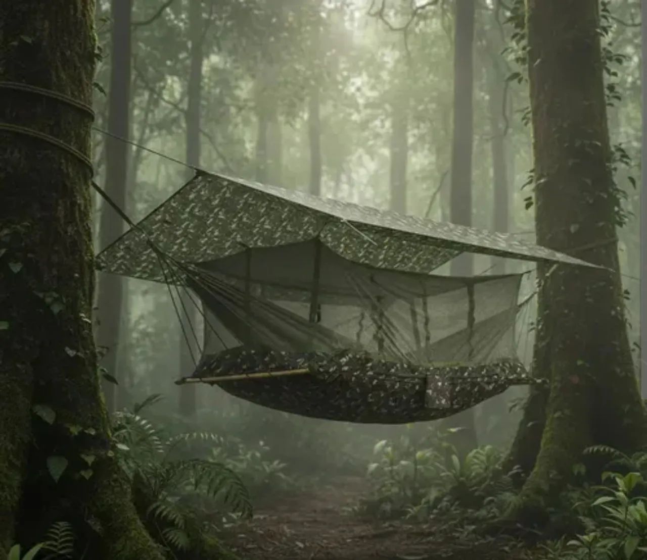 Rede de selva tática com mosquiteiro e teto
