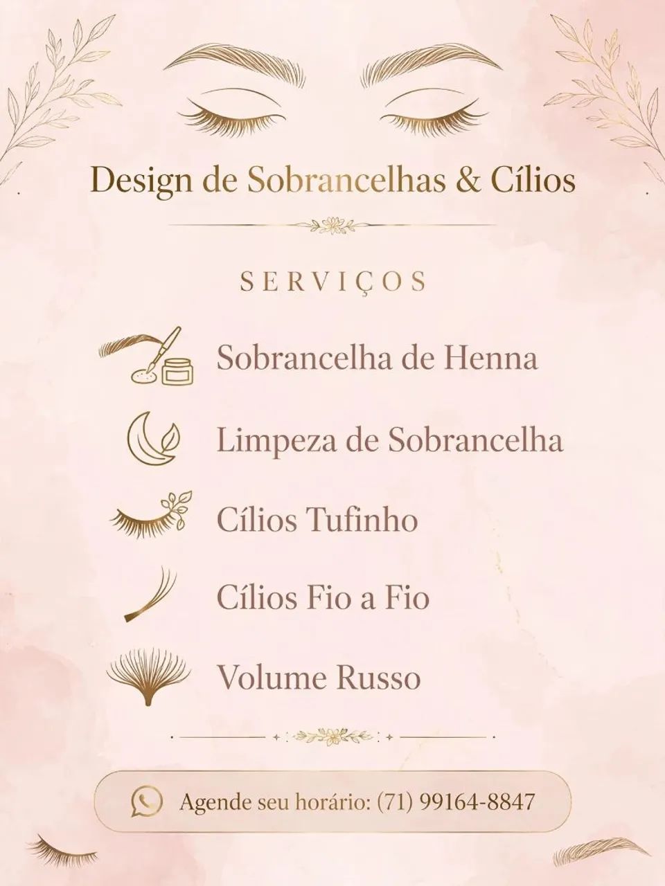 Trabalho com cílios e sobrancelhas.