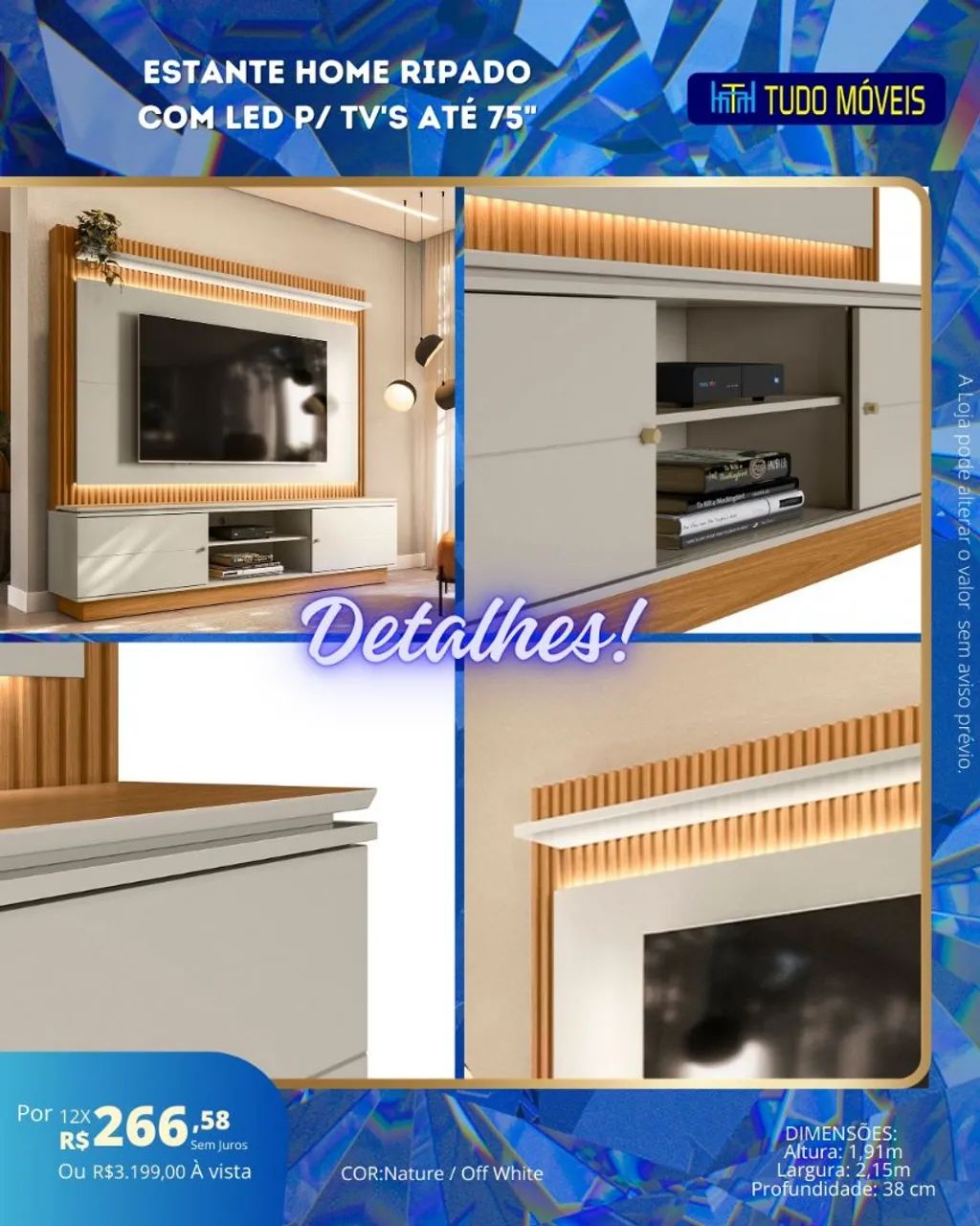 Home com LED - Estante Ripado para TVs de até 75? ?* - Foto 2