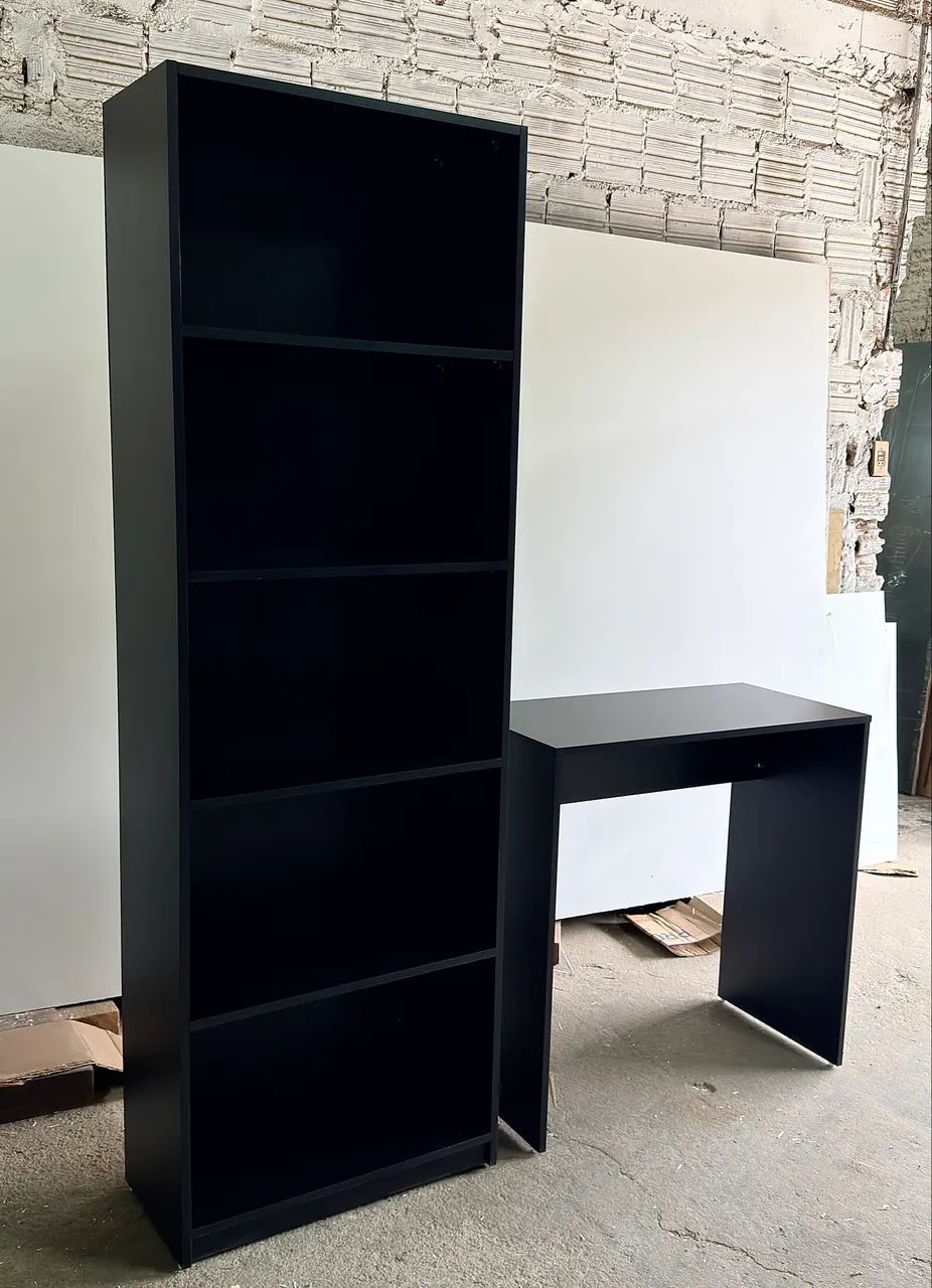 KIT ARMÁRIO MULTIUSO COM ESCRIVANINHA DE MDF PRETO - Foto 2