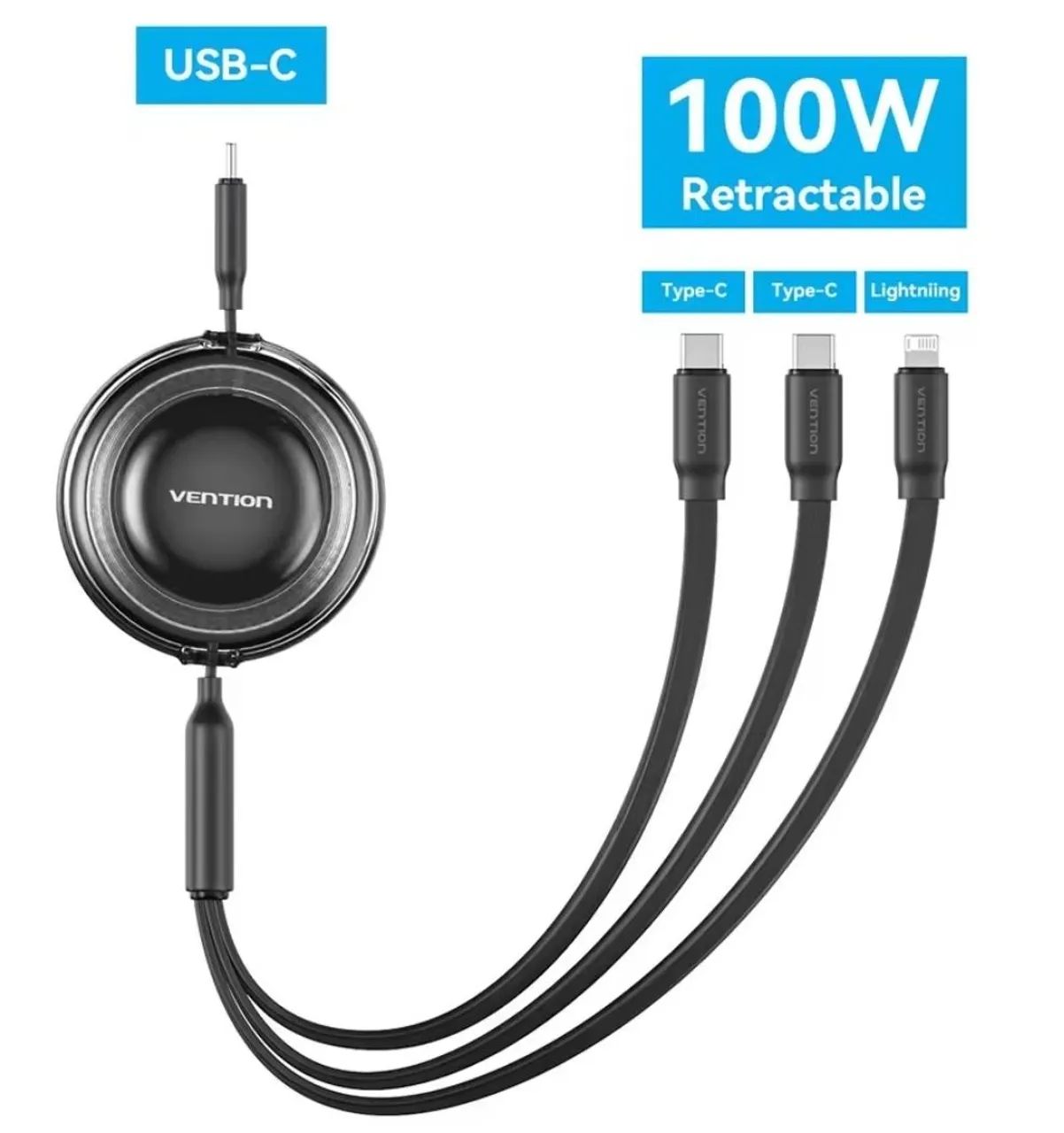 Cabo retratil Vention 100W 3 em 1 com 1.1M - Foto 2