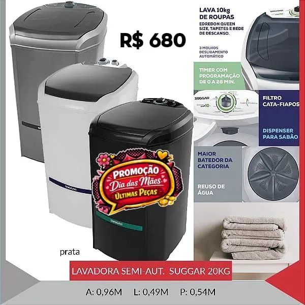 Lavadora semi-automática suggar 20 kg