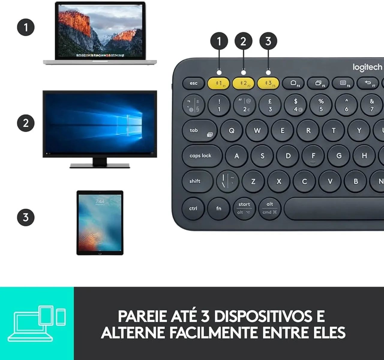 Teclado Logitech K380 Bluetooth - conecta até 3 dispositivos - Foto 4