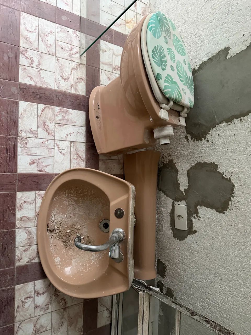 Toilet, sink with faucet, and support column