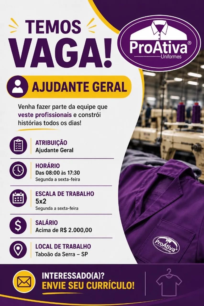 Vaga de emprego ajudante geral