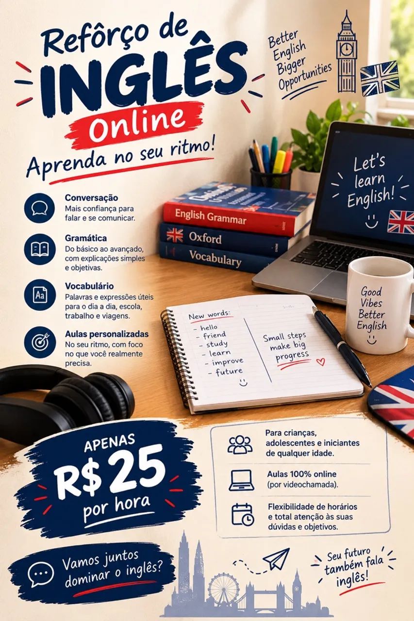 Reforço Escolar de Inglês Online