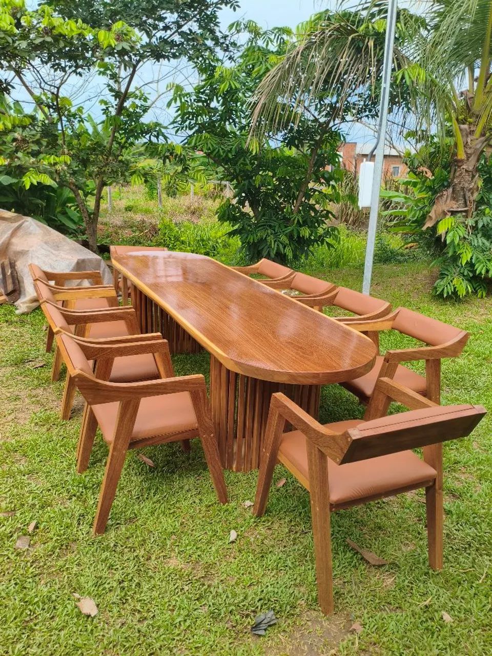 Mesa Rústica 3 metros com 10 poltronas katakana acolchoadas  - Foto 5