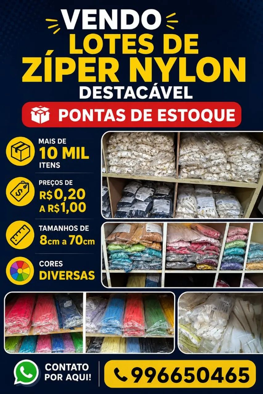 Zíper diversos tamanhos  