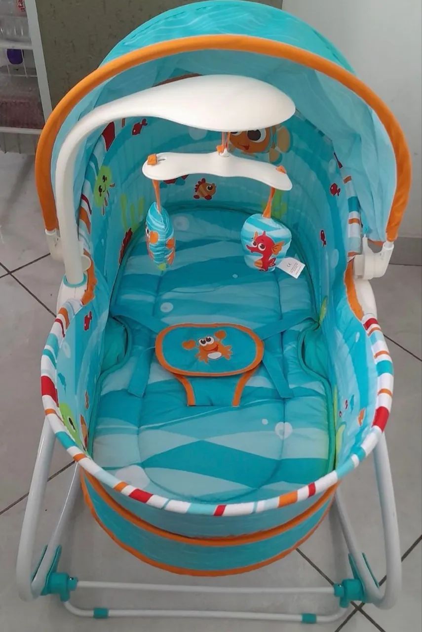 Mini berço moises azul mar e bebê conforto  - Foto 5