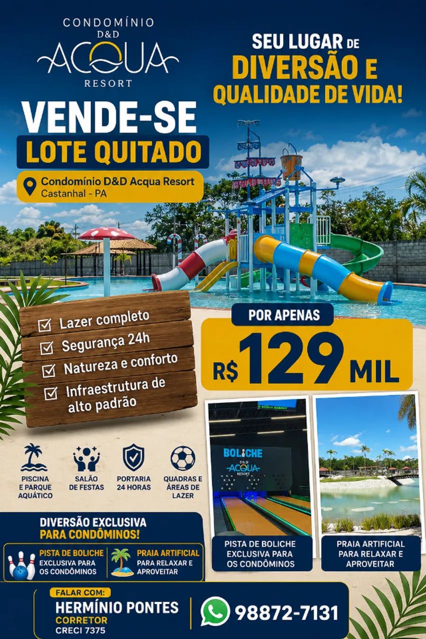 Lote QUITADO no D&D Acqua resort. BARATO D+