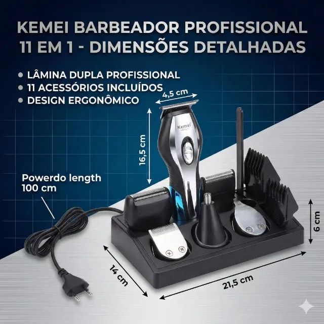 Barbeador 11 em 1 Kemei Lâmina Dupla Profissional KM-5031 - Foto 5