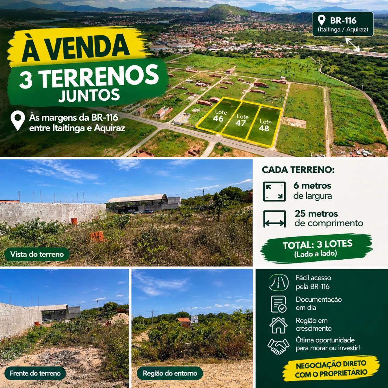 3 terrenos 6X25 repasse 