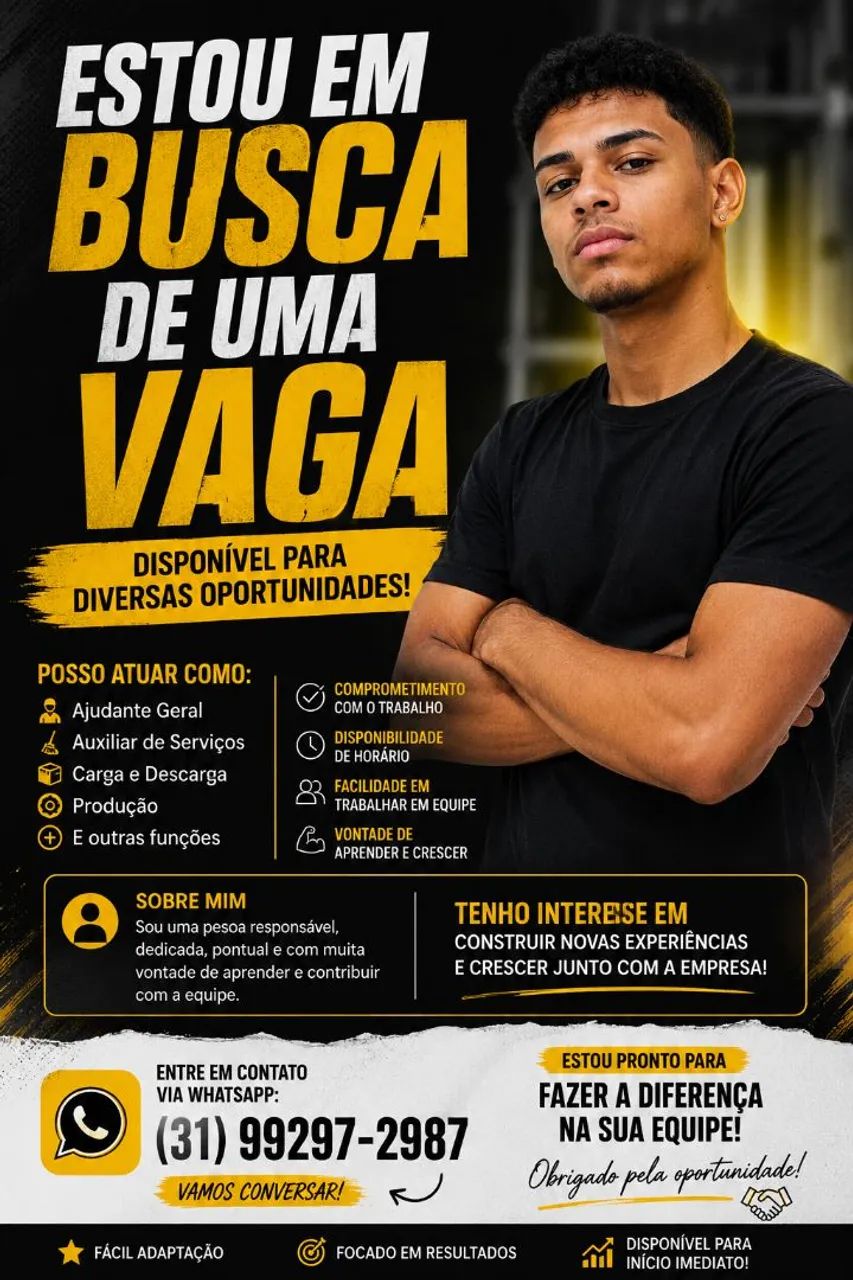 Procuros vaga de emprego Disponibilidade Imediata