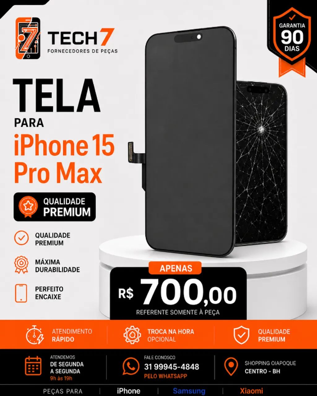 Tela iPhone 15 Pro Max Premium com Garantia de 90 Dias