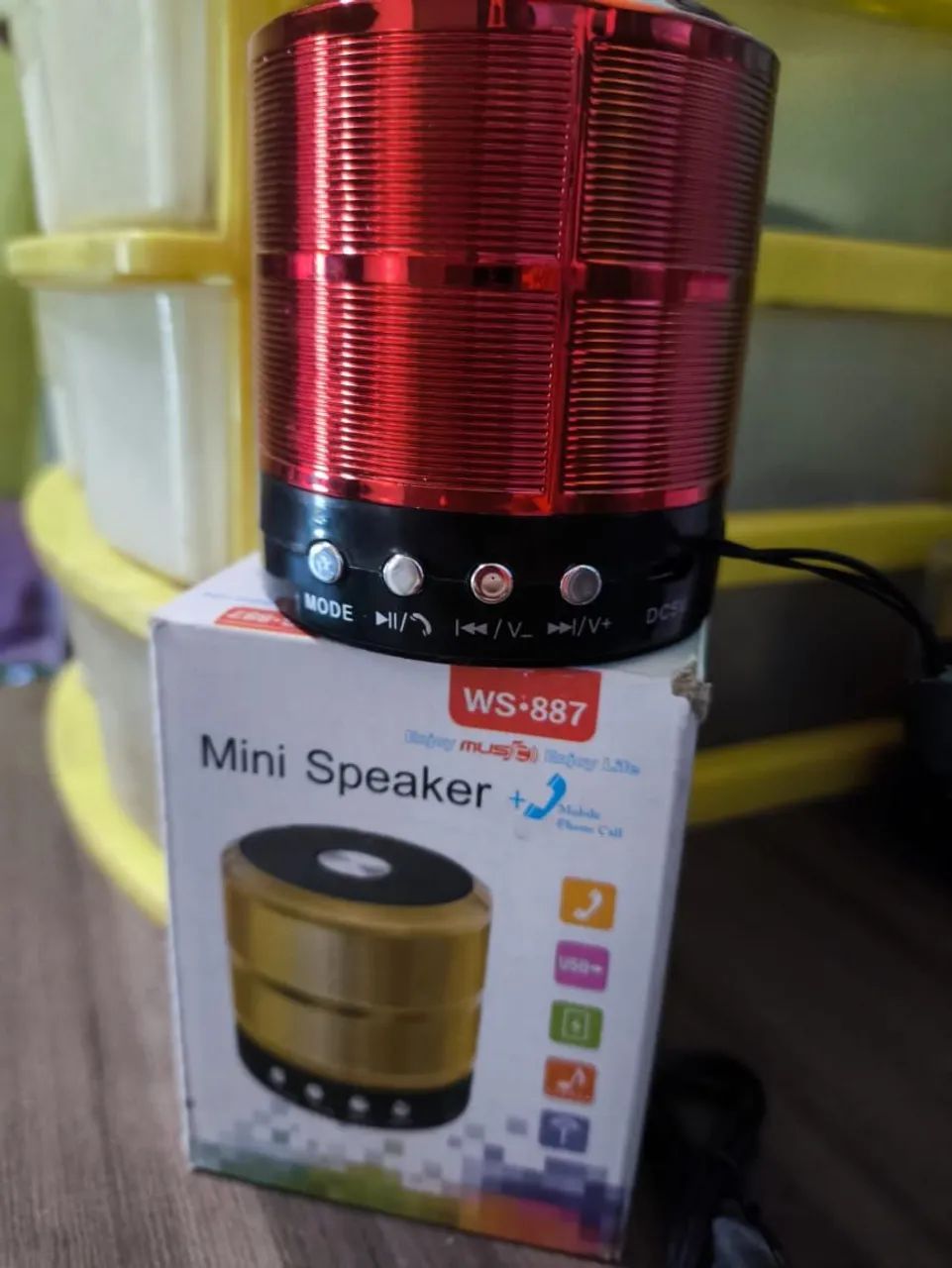 Mini Caixa de Som Bluetooth WS-887 Vermelha - Foto 4
