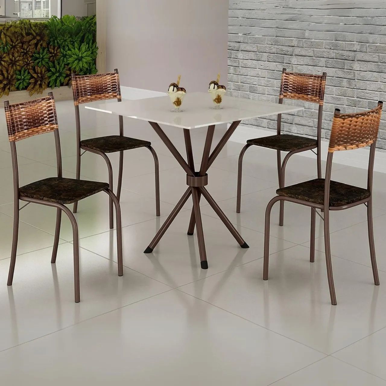 Mesa 4 Cadeiras Atlanta Marrom/Off White tt54