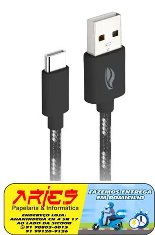 cabo revestido usb tipo c 1 metro 2a c3tech cb-c11gbk