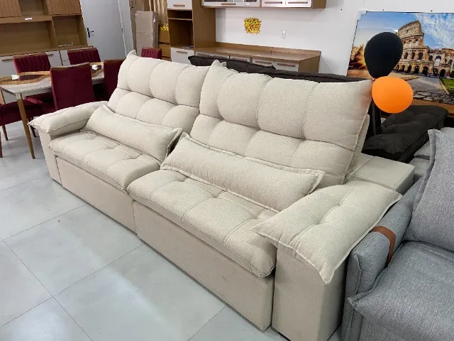 Sofá 2,90m Retrátil e Reclinável em Linho - Elegância e Funcionalidade