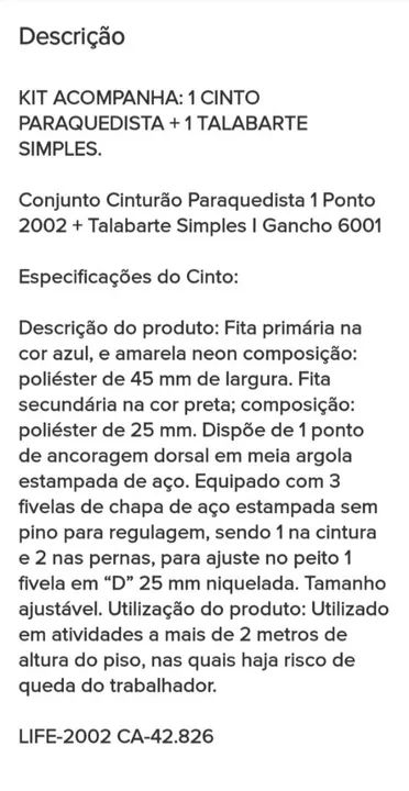 CINTURÃO TRABALHO EM ALTURA 1 PONTO + TALABARTE - Foto 2