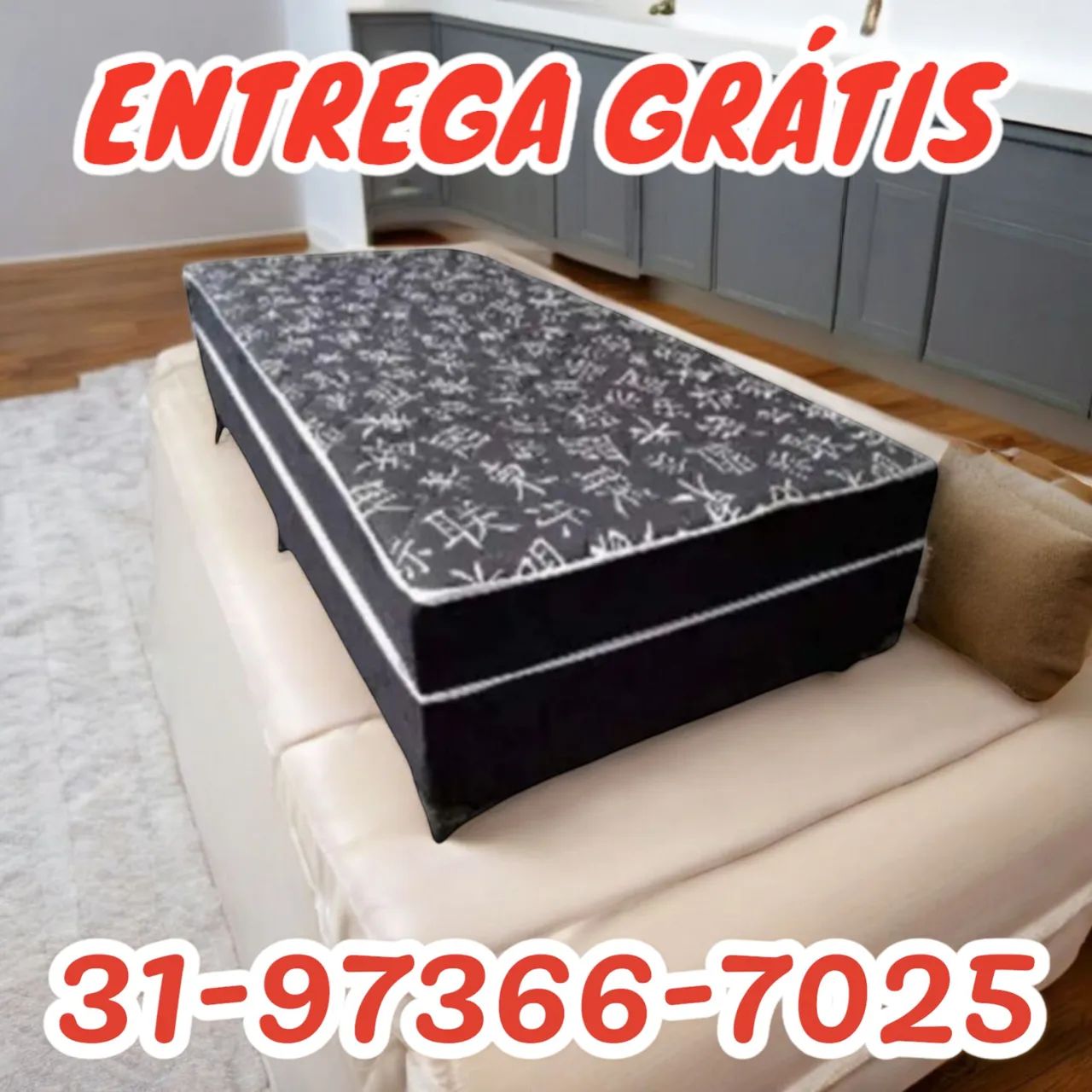 CAMA BOX SOLTEIRO COMPLETA/ COLCHÃO D33 6CM DE ESPUMA FIXO 