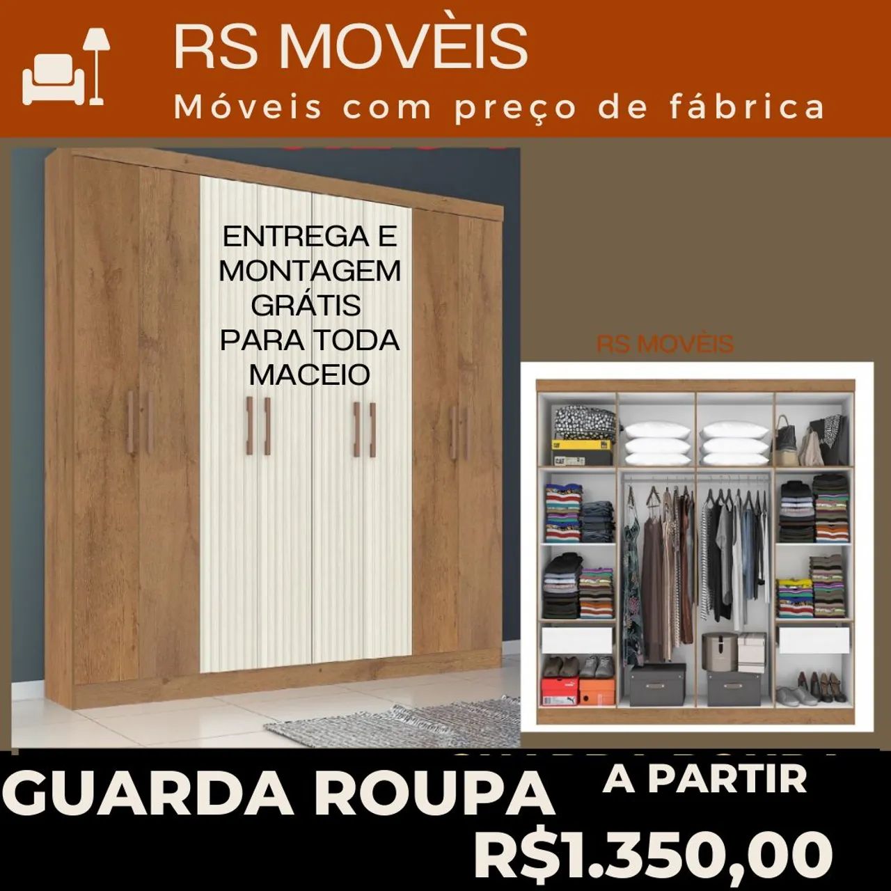 Guarda-Roupa 6 Portas 2 Gavetas - Frete Grátis - Maceió