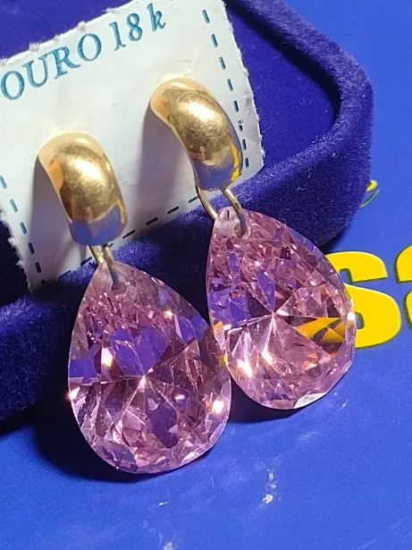 Brincos Ouro 18 Kilates Zircônias Brilhosa 18 mm Todo 30 mm Peso 9.40 Gramas - Foto 2