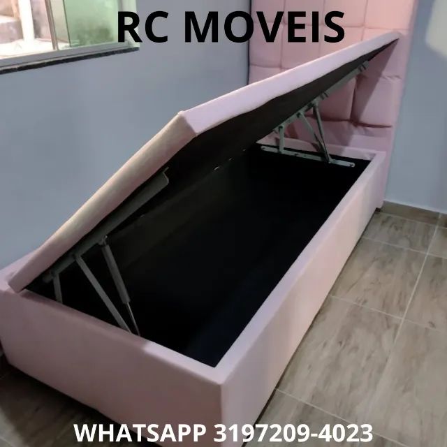 Cama Box Baú Solteiro 88x1,88 - Baú Blindado com Pistão a Gás