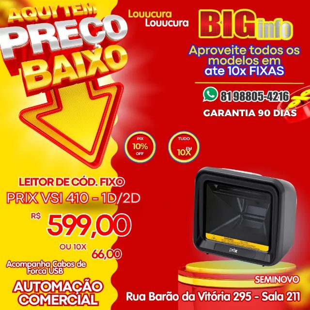 Leitor De Codigo De Barras Fixo Vsi 410 Prix Toledo Usb - Em ate 10x Fixas 