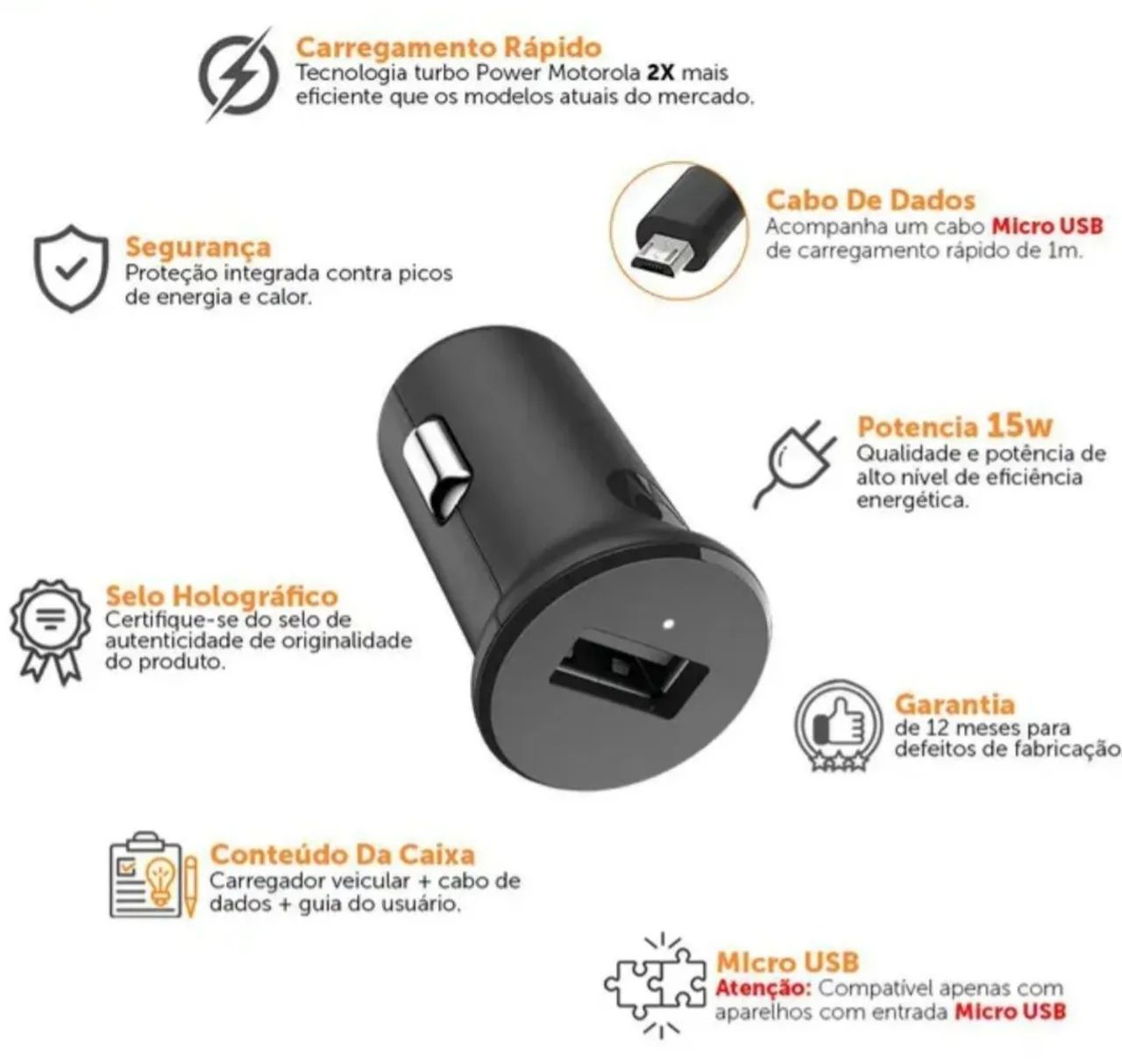 Carregador celular para carro veicular Motorola turbopower 15 - Foto 2