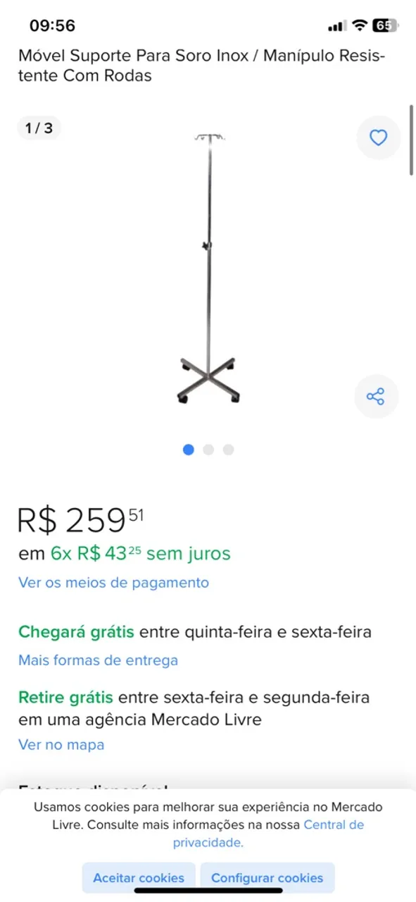 Suporte Para Soro Inox Com Rodas