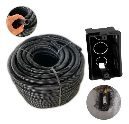 Kit Conduíte Corrugado 3/4 50m Preto + 10 Caixinhas 4x2