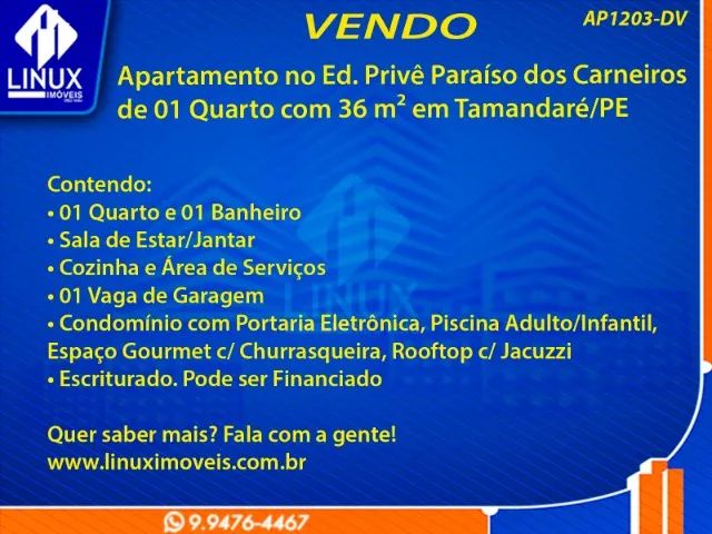 Apartamento no Ed. Privê Paraíso dos Carneiros em Tamandaré/PE à Venda (AP1203-DV) - Foto 2