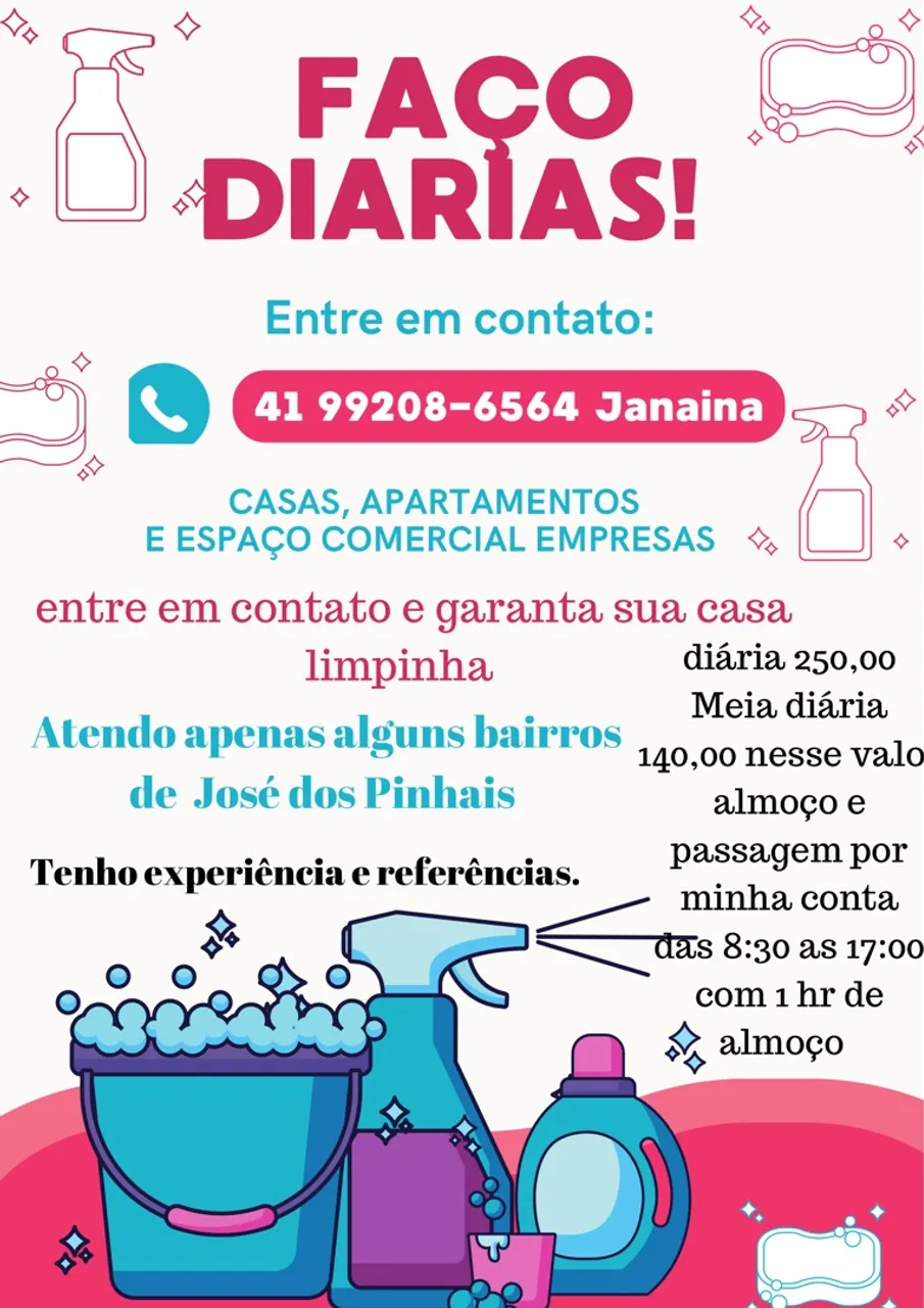 Diarias de limpeza e babá