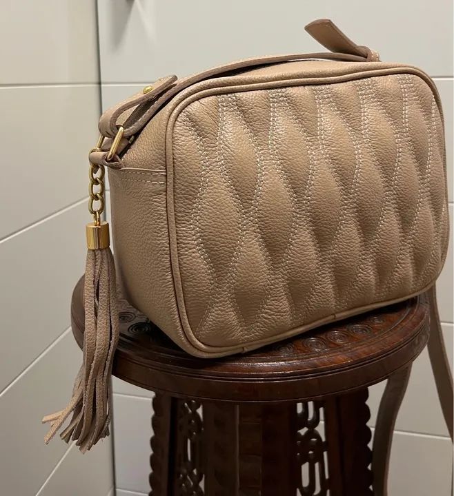 Bolsa de ombro bege, couro legítimo