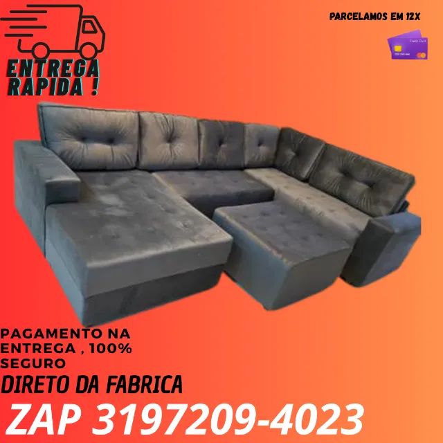 Sofá Modulado Grande com Chaise e Puff - Entrega Rápida